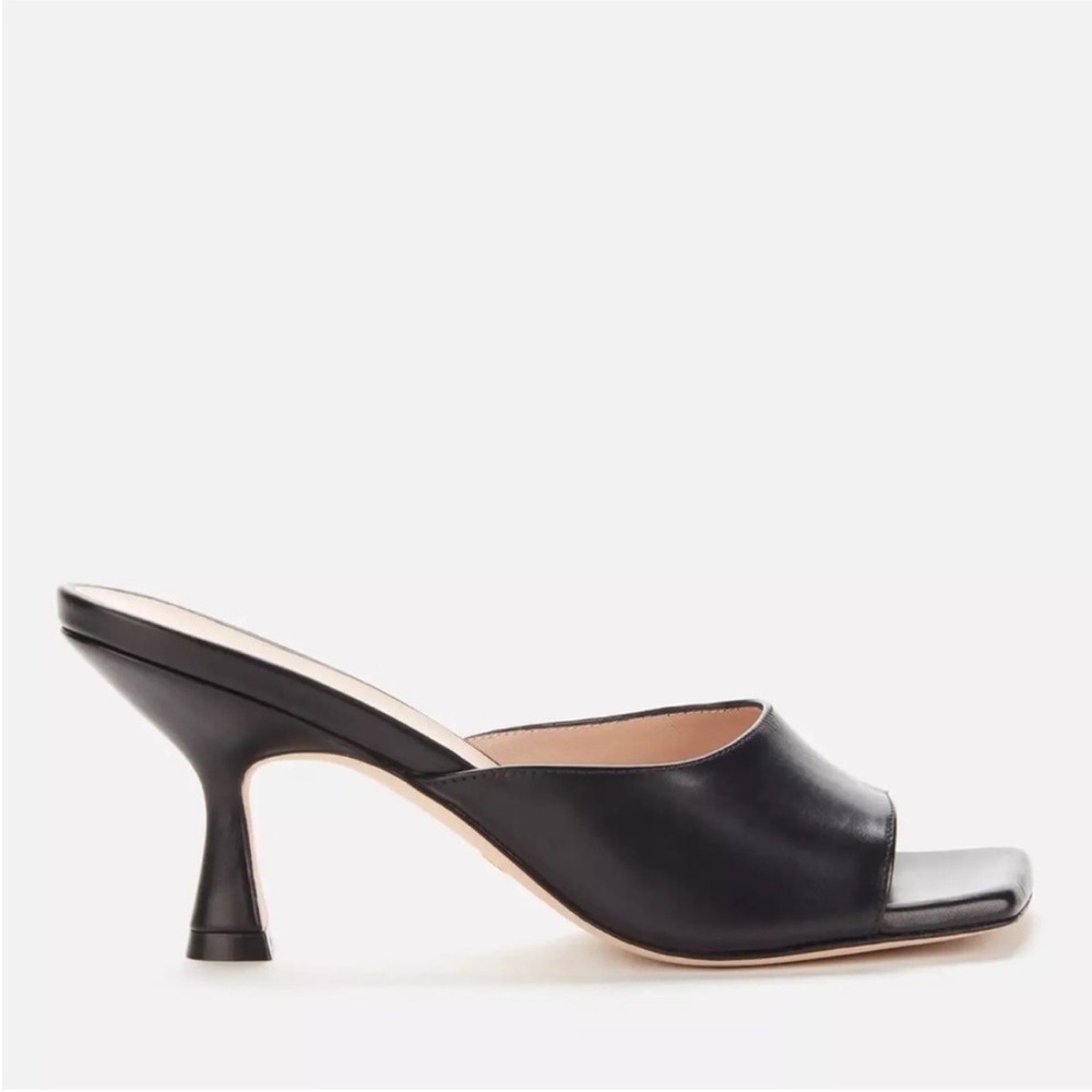 Stuart Weitzman Black Leather Open-Toe Mule Sandals